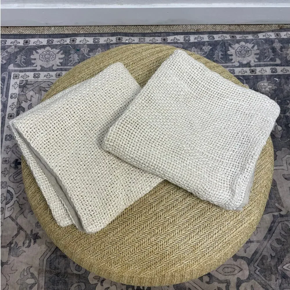 POTTERY BARN Faye Linen Textured Pillow Cover, Ivory Set of 2, 20
